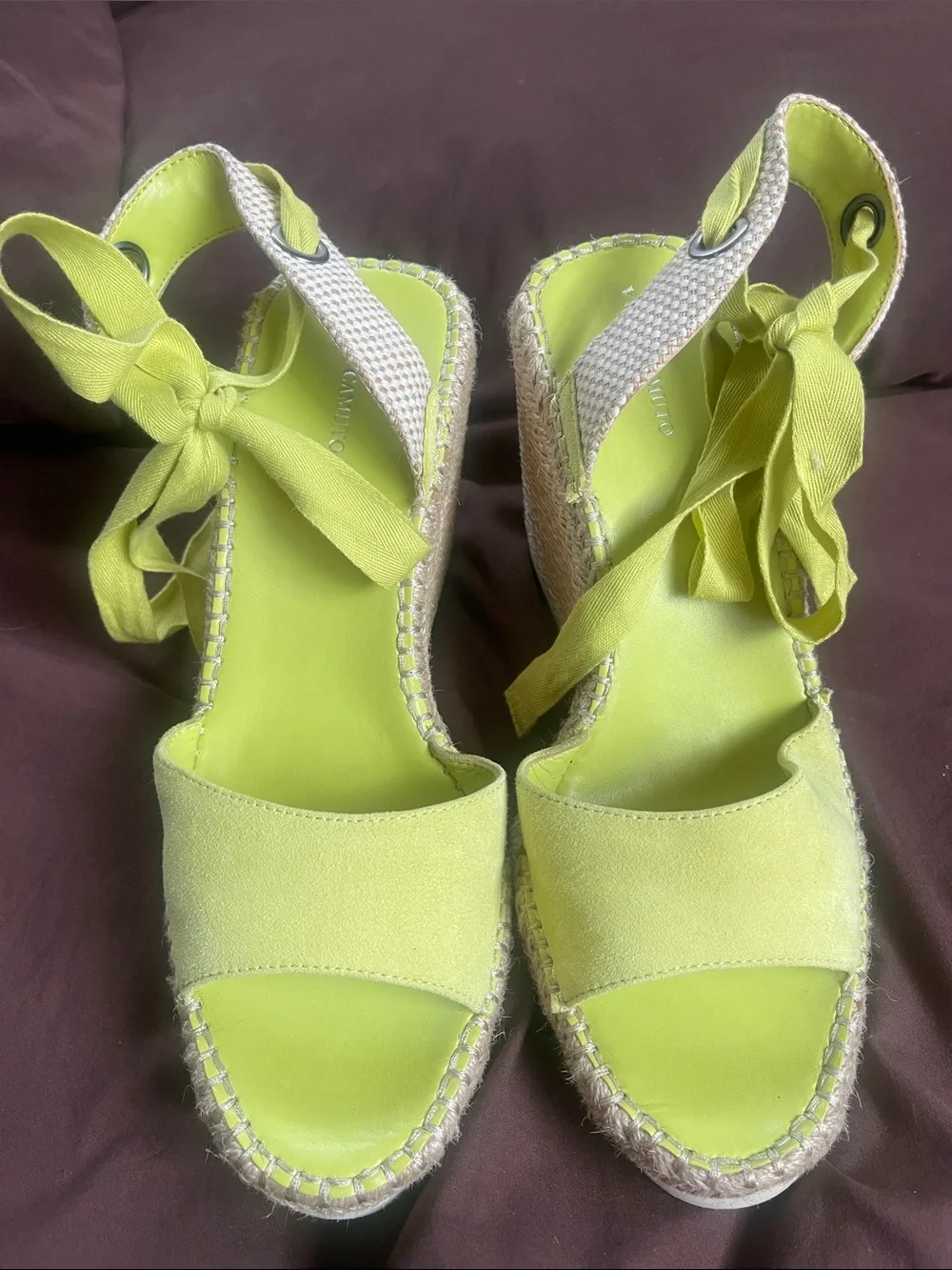 Vince Camuto Lime Green Espadrille Wedge Sandals with Ankle Tie